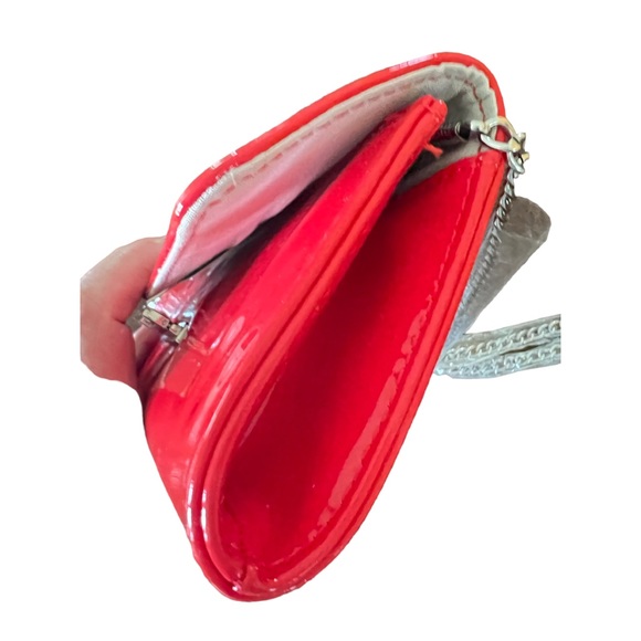 BCBGeneration Red Patent Leather & Silver Clutch Bag With Chain NWOT - Picture 6 of 9